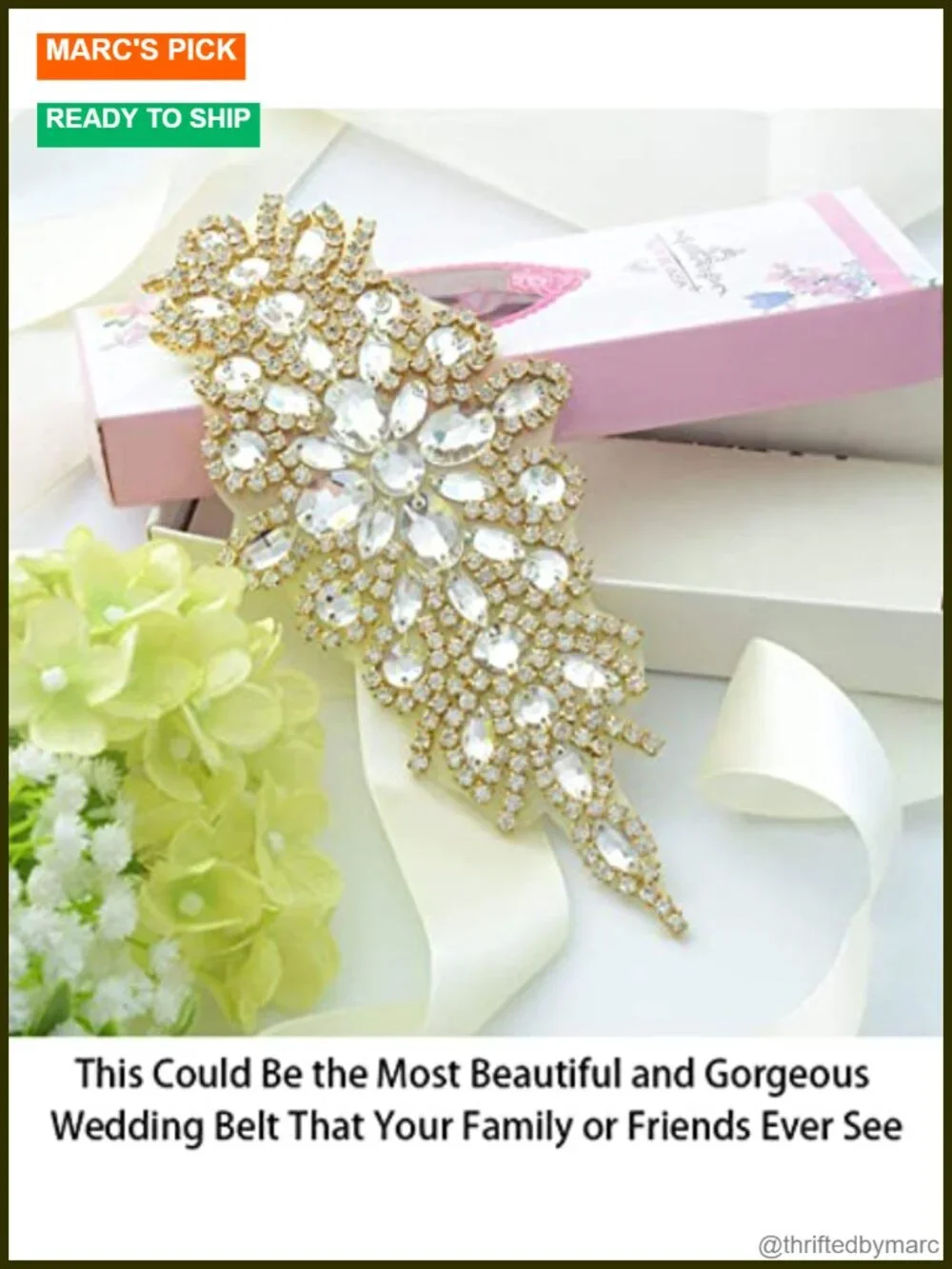5 Pack Rhinestone Applique Wedding Sash Belt Gold Handmade Dress Belt for